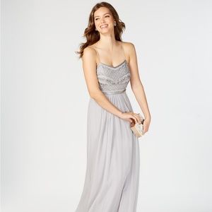 Adrianna Papell Beaded Chiffon Gown in Silver